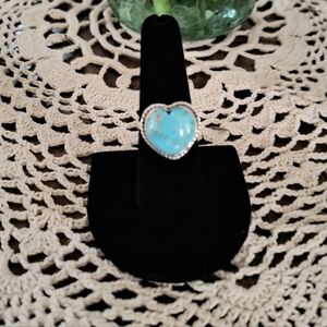 Turquoise Heart Natural Stone Sterling Silver Ring Adjustable Sizes